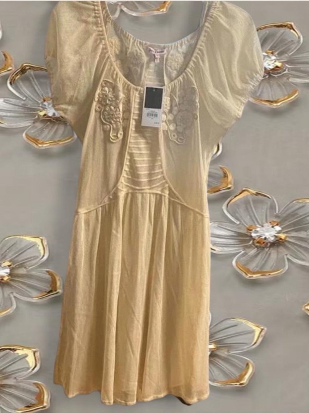 NWT Juicy Couture Porcelain Embroidered Cotton Mesh Dress
With Slip Medium